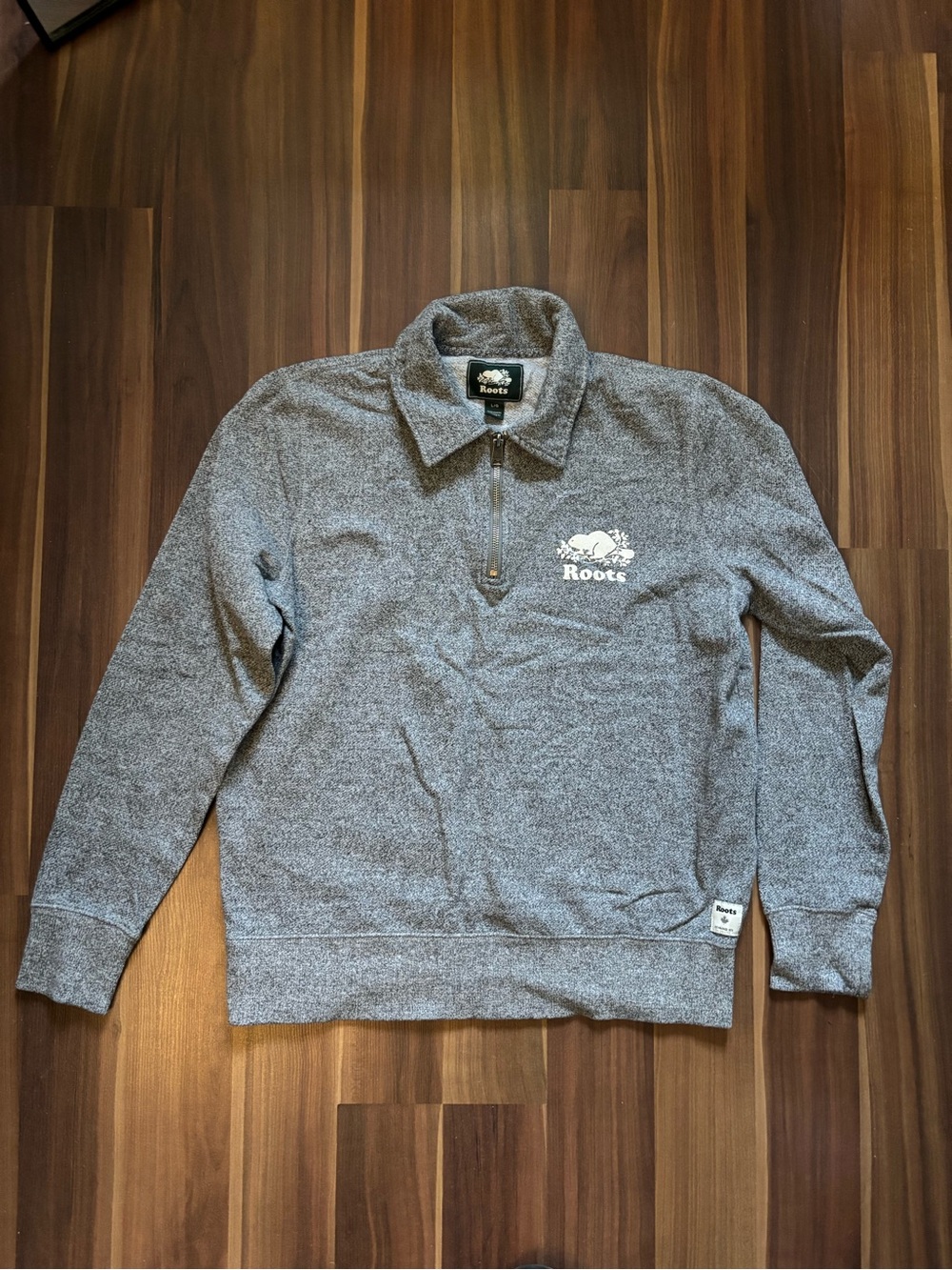 Roots Gray Half-Zip Collar Sweatshirt with White Logo